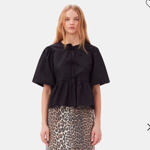 Ganni Cotton Peplum Tie Blouse